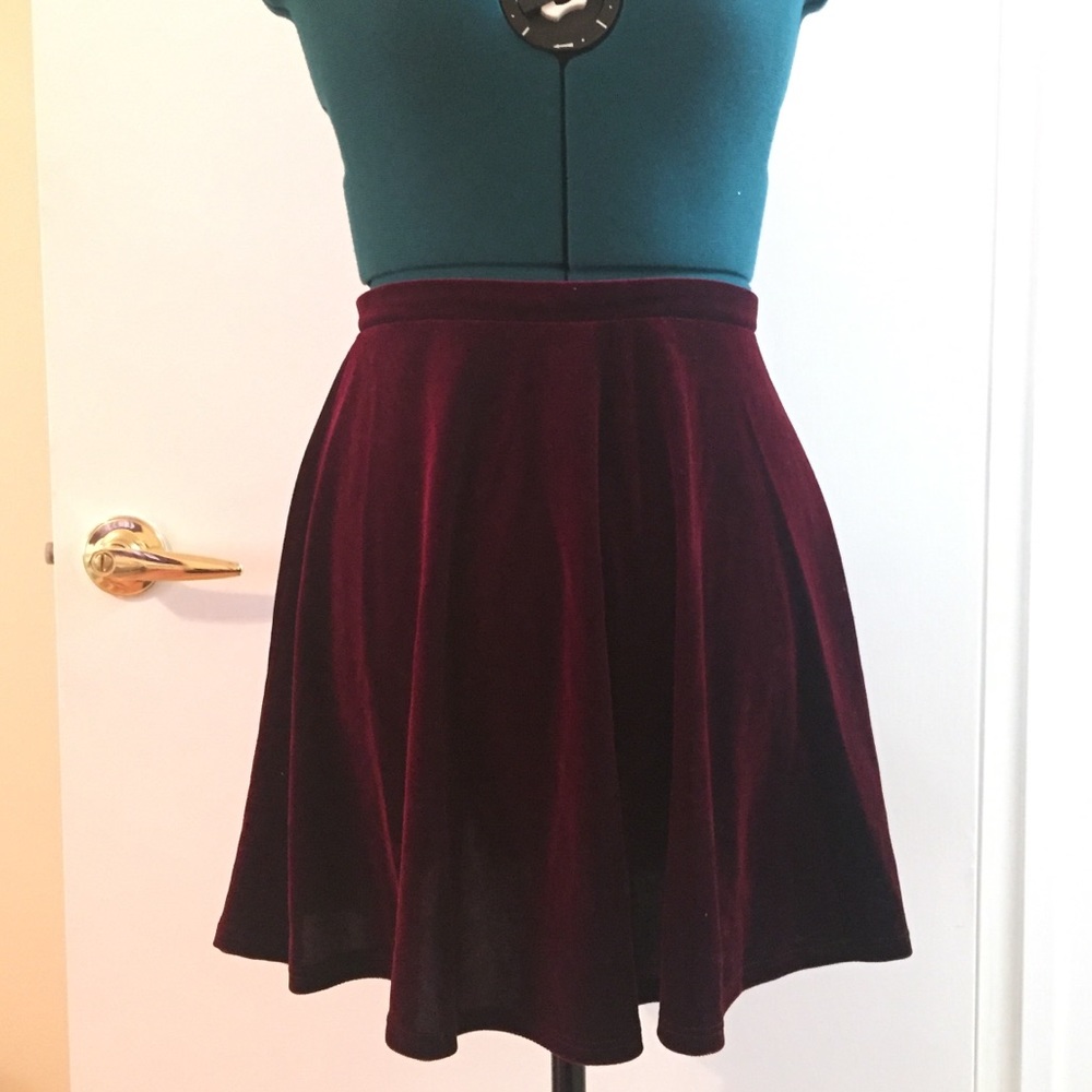 NastyGal Burgundy Velvet Skater Skirt